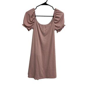 Mikey & Joey Womens Pink Puff Sleeve Off Shoulder Dress S Y2K Cottagecore